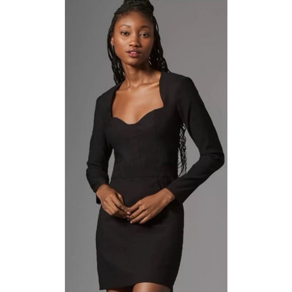 Anthropologie Black Structured Sweetheart Mini Dress 8 Long Sleeve Corset